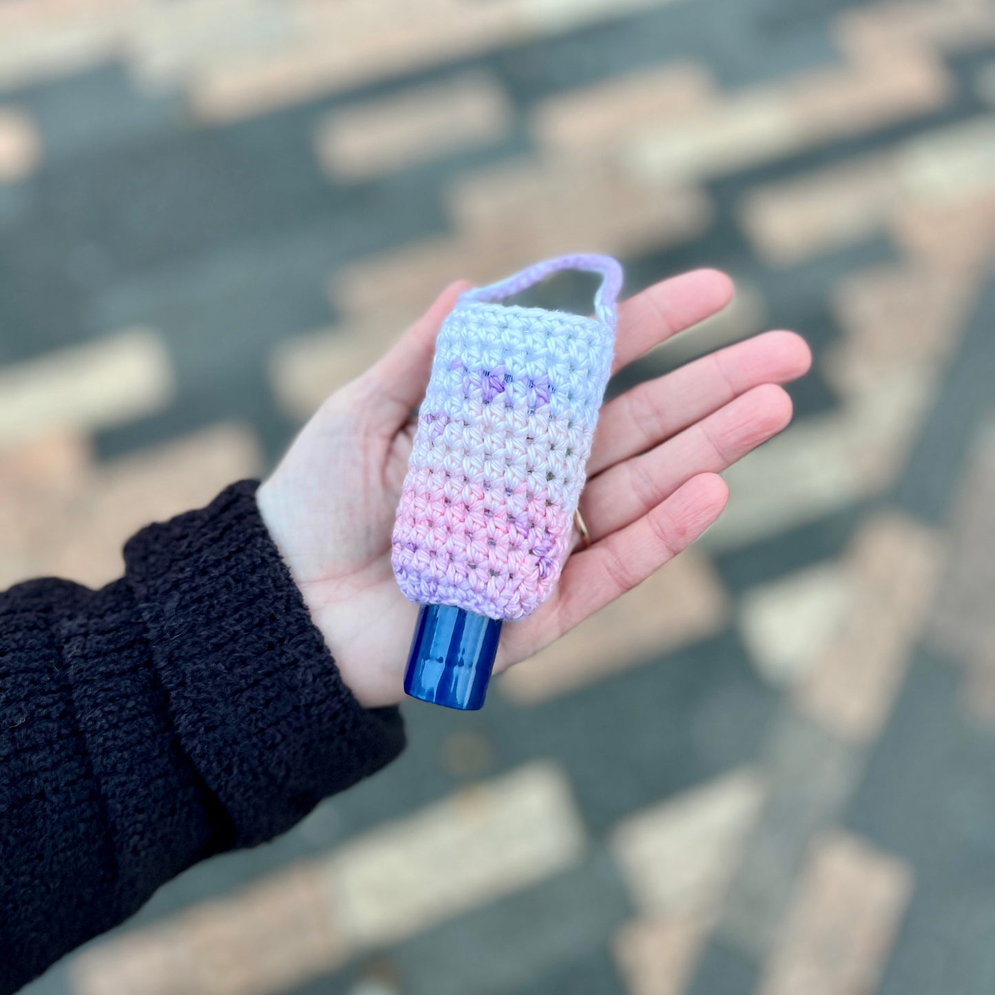 Crochet Hand Sanitiser/Cream Holder Keyrings