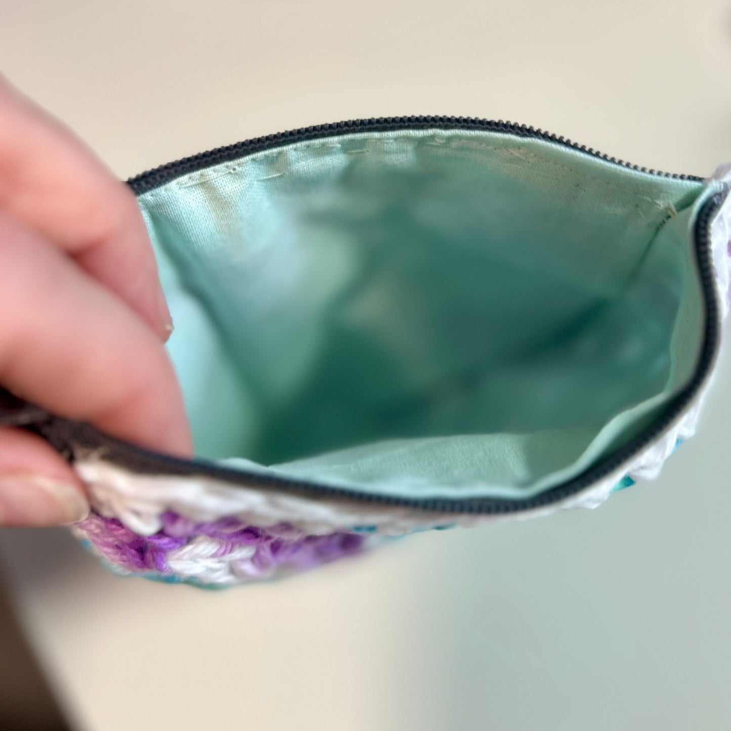 Crochet Makeup/Purse Bag - Lined with Zip