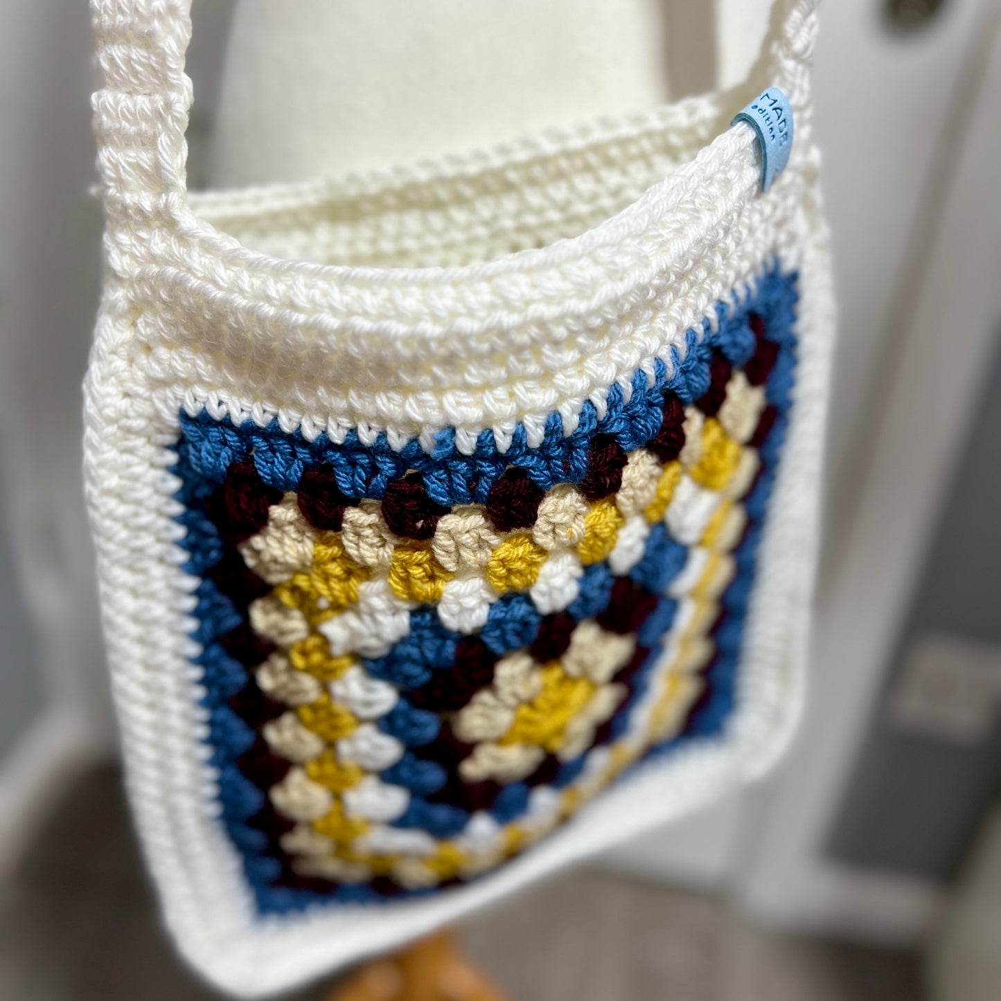 Crochet Granny Square Lined Shoulder Bag Large