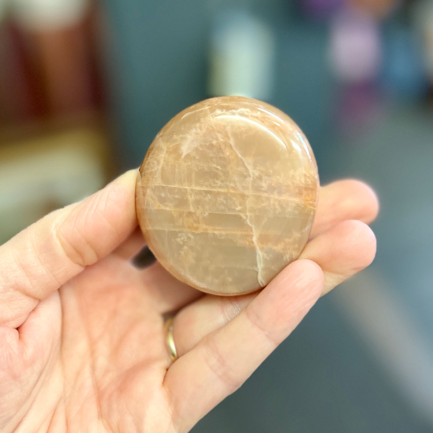 Peach Moonstone Palm Stone