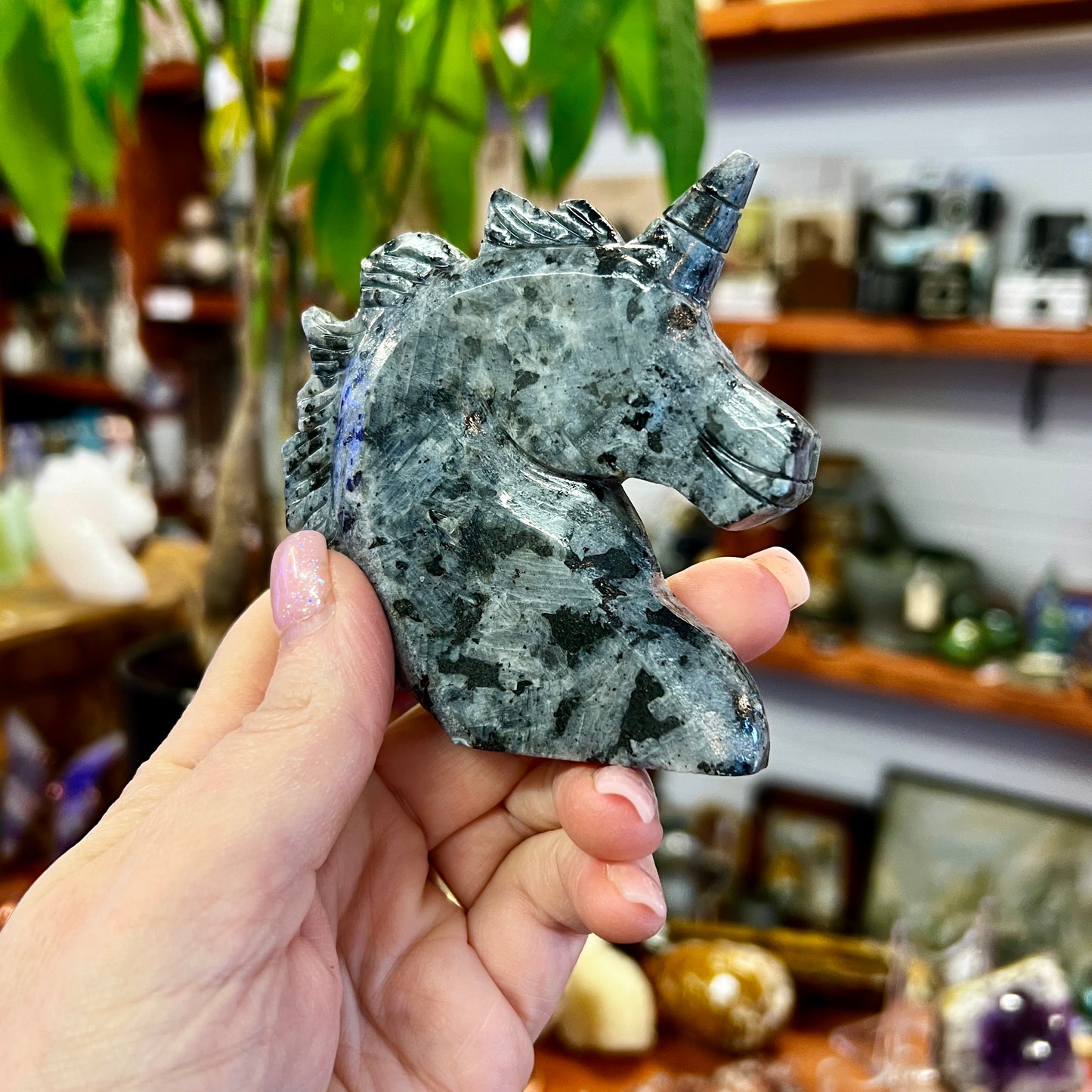 Larvikite Unicorn Carving