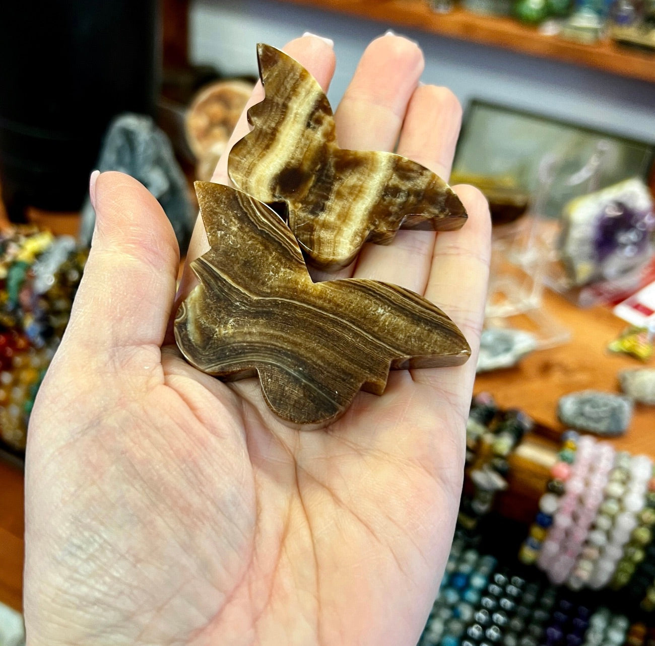 Chocolate Calcite Butterfly Carvings