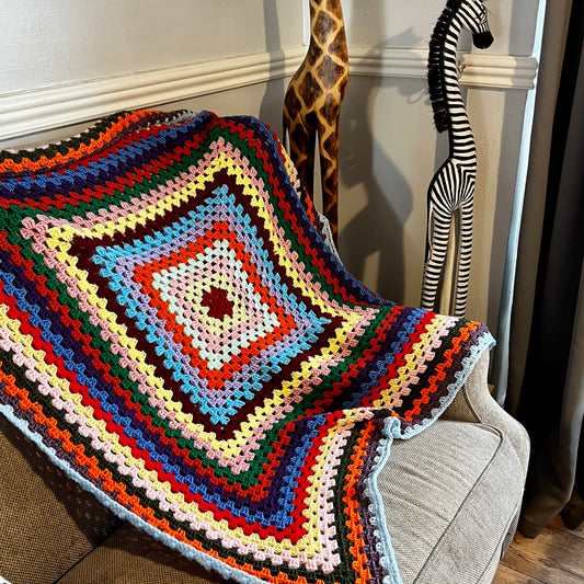 Colourful Square Crochet Blanket (Handmade) Single Bed, Medium or Baby Blanket Size