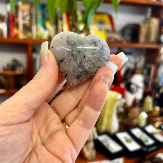 Quartz Crystal Heart with Black Tourmaline Inclusions
