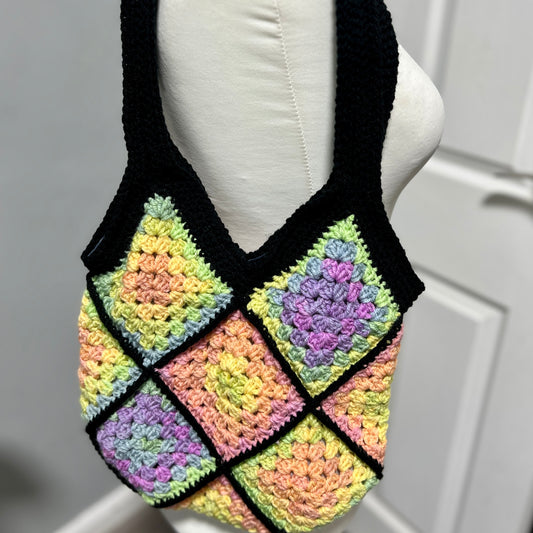 'Psychedelic' Crochet Granny Square Lined Shoulder Bag Medium