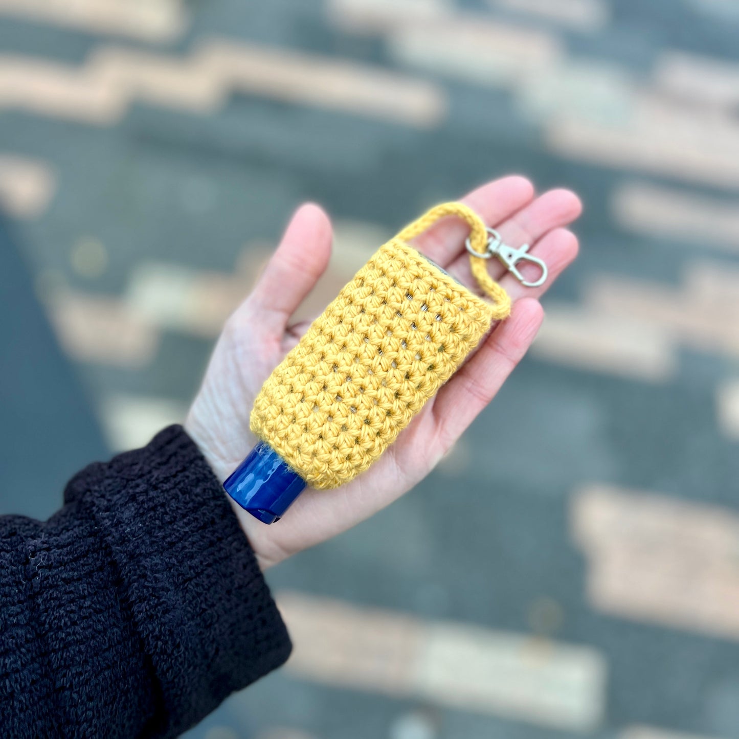 Crochet Hand Sanitiser/Cream Holder Keyrings