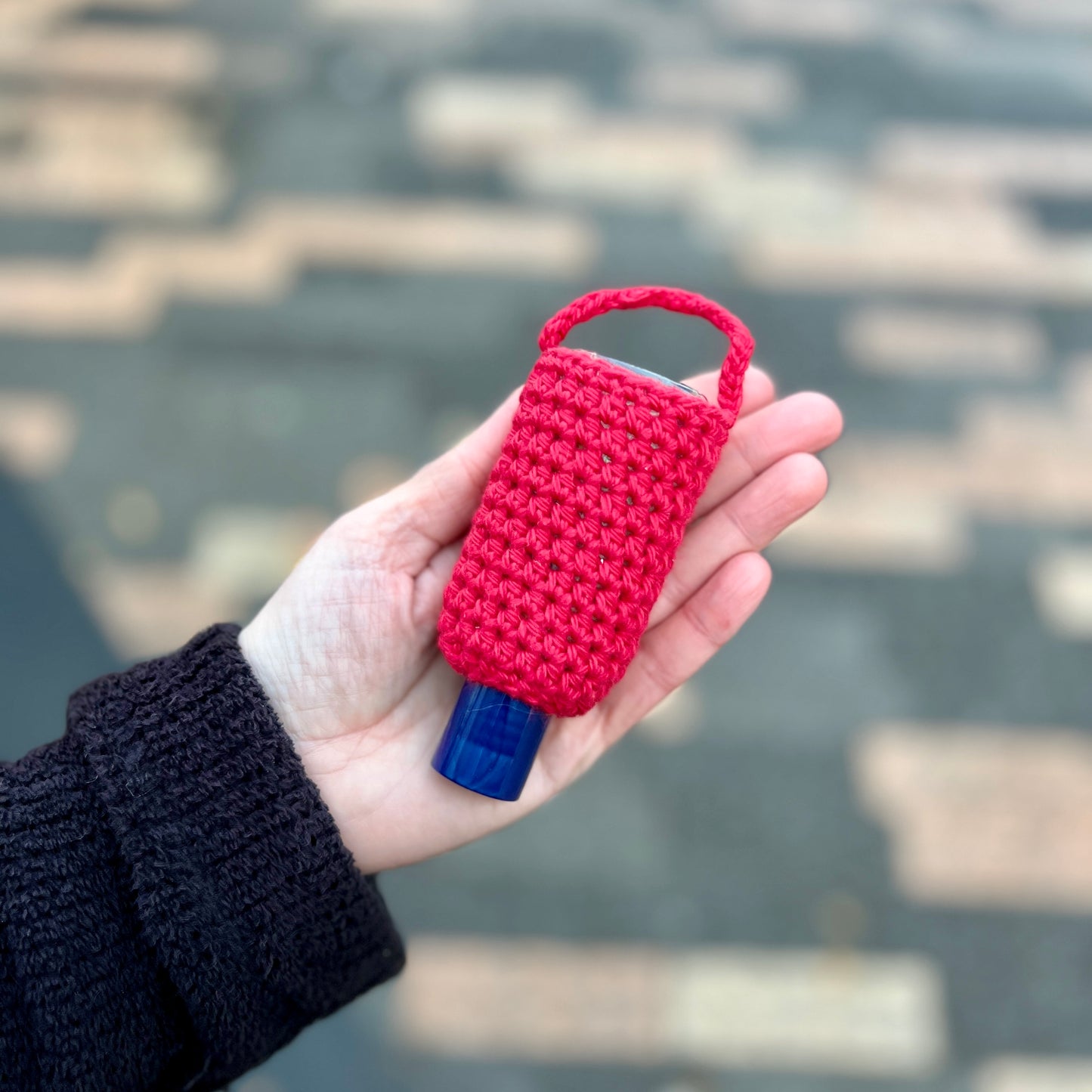 Crochet Hand Sanitiser/Cream Holder Keyrings