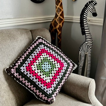 Granny Square Cushion & Cover (Handmade Crochet)