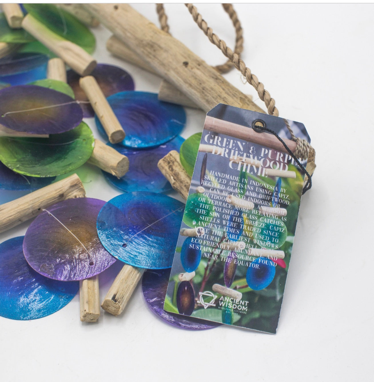 Green & Purple Driftwood Wind Chimes