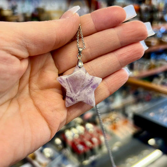 Dream Amethyst Star Pendant - Silver Chain