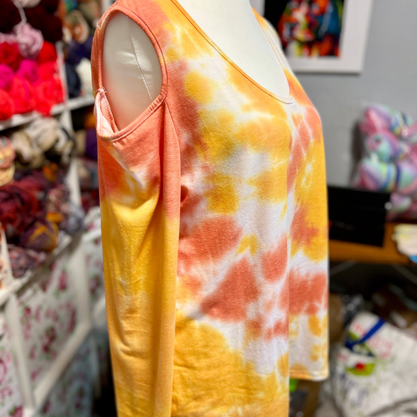 'Vibrant Orange' Long Sleeved Shoulder Cut Out Tie Dye Top
