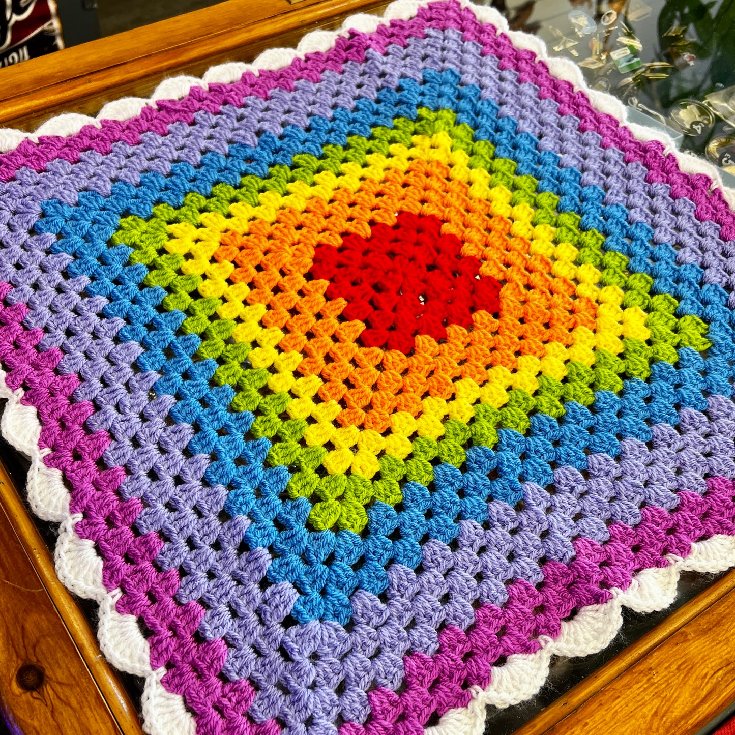 Crochet Granny Square Rainbow Baby Blanket
