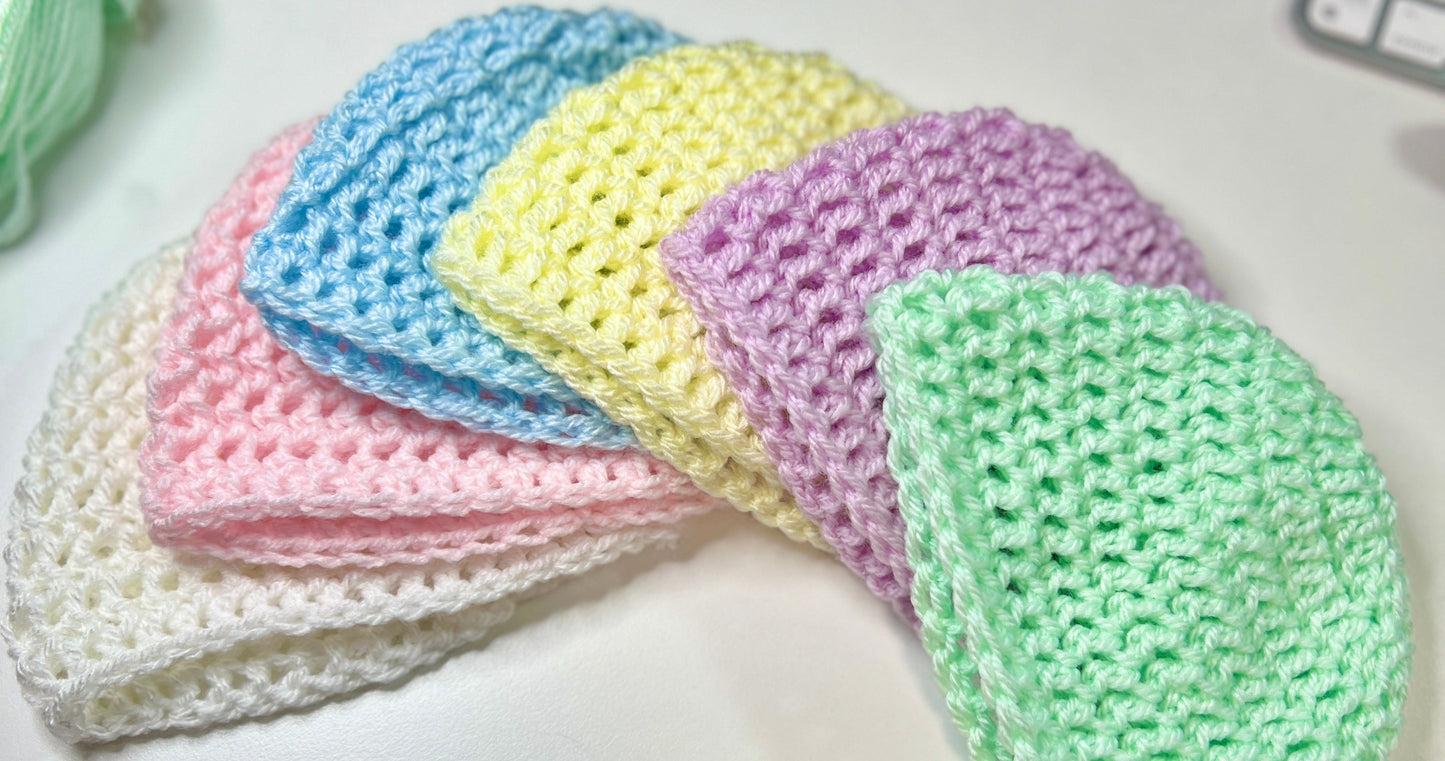 Crochet Newborn Baby Hats - Pastel Colours