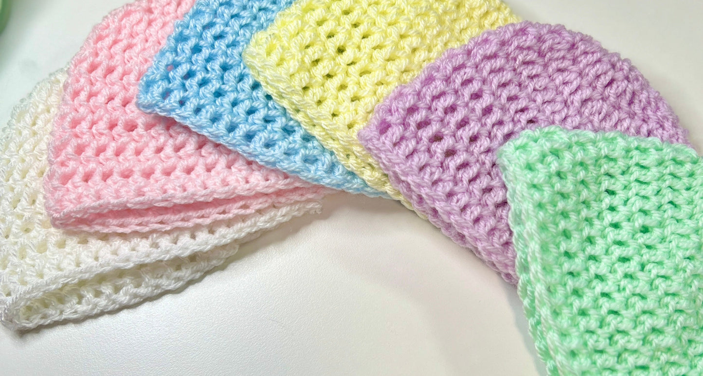Crochet Newborn Baby Hats - Pastel Colours