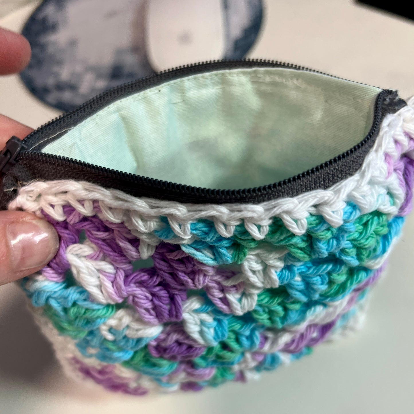 Crochet Makeup/Purse Bag - Lined with Zip