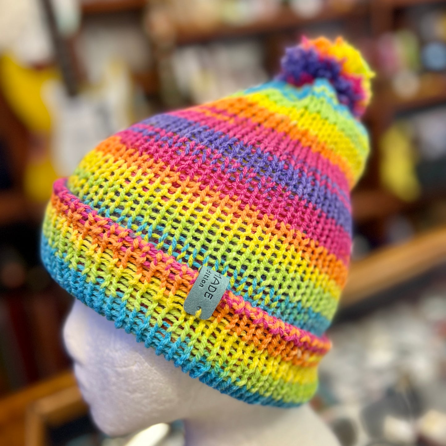 Striped Beanie with Pom Pom - Adult