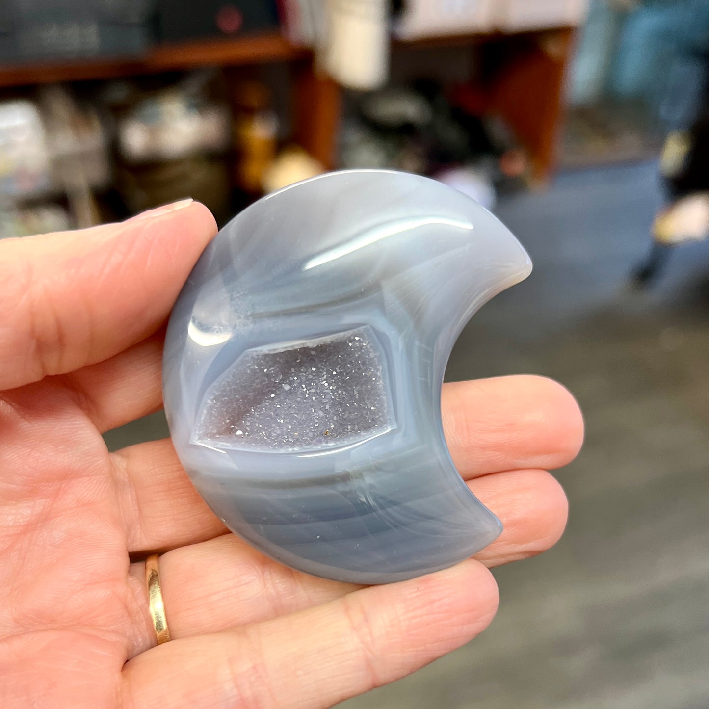 Agate Moon Carvings with Druzy