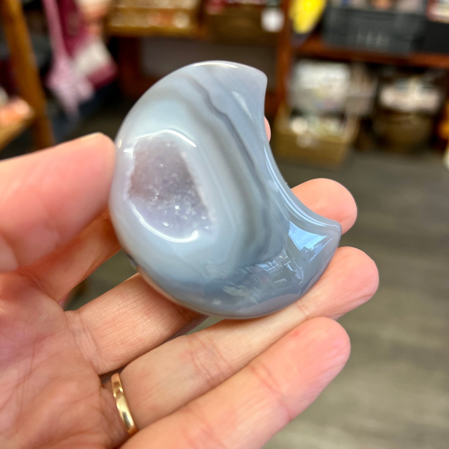 Agate Moon Carvings with Druzy