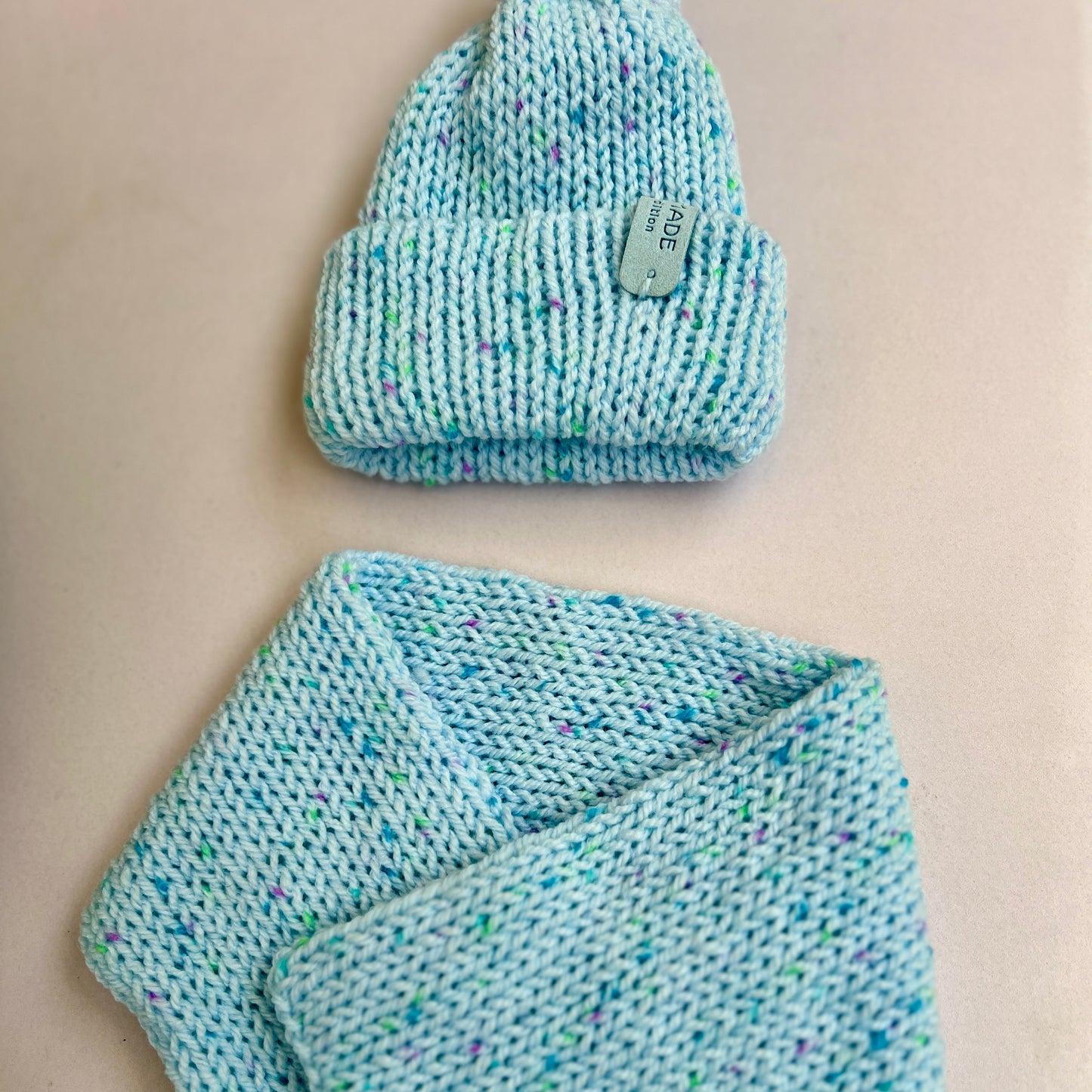 Baby Blue Speckled Hat & Scarf Gift Set (comes in a gift box)