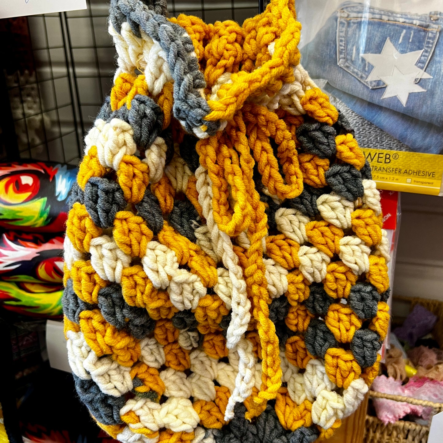 Crochet Dorothy Bag - Yellow/Grey/White