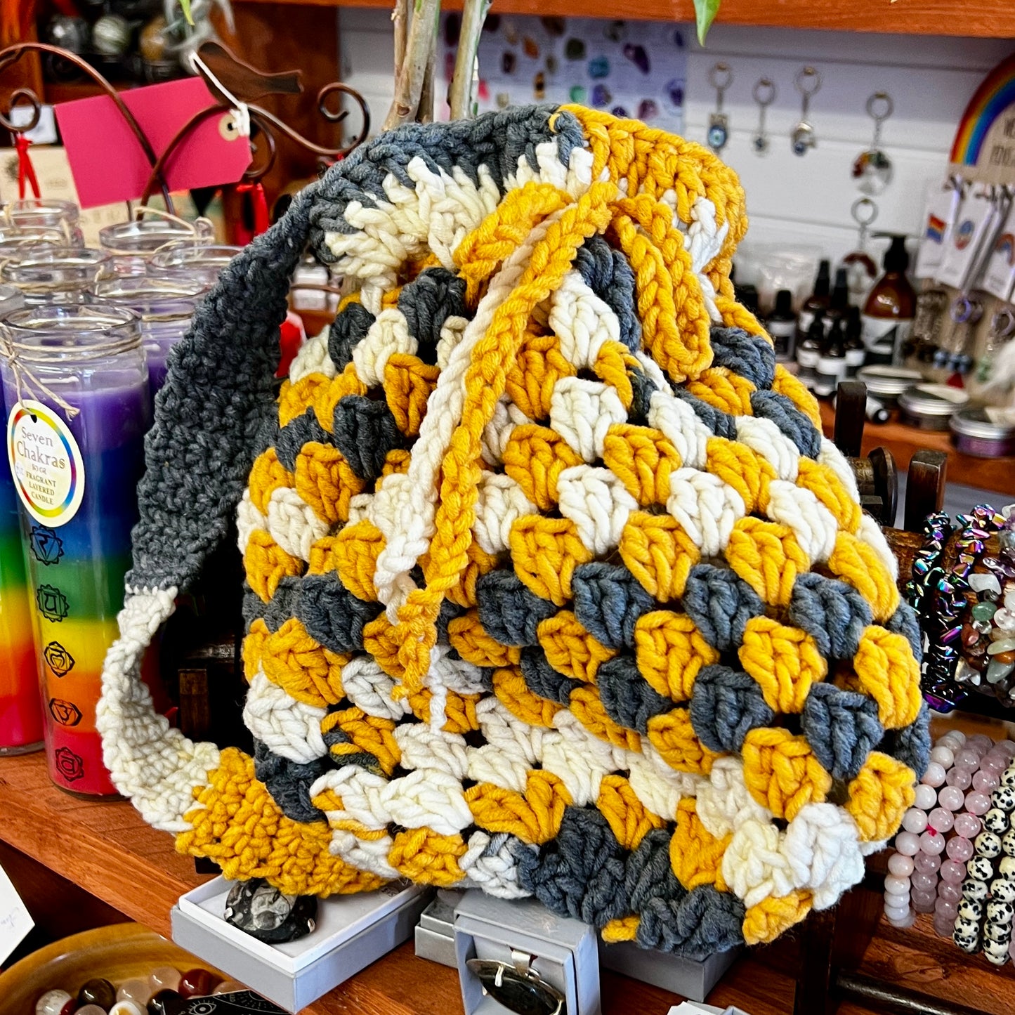 Crochet Dorothy Bag - Yellow/Grey/White