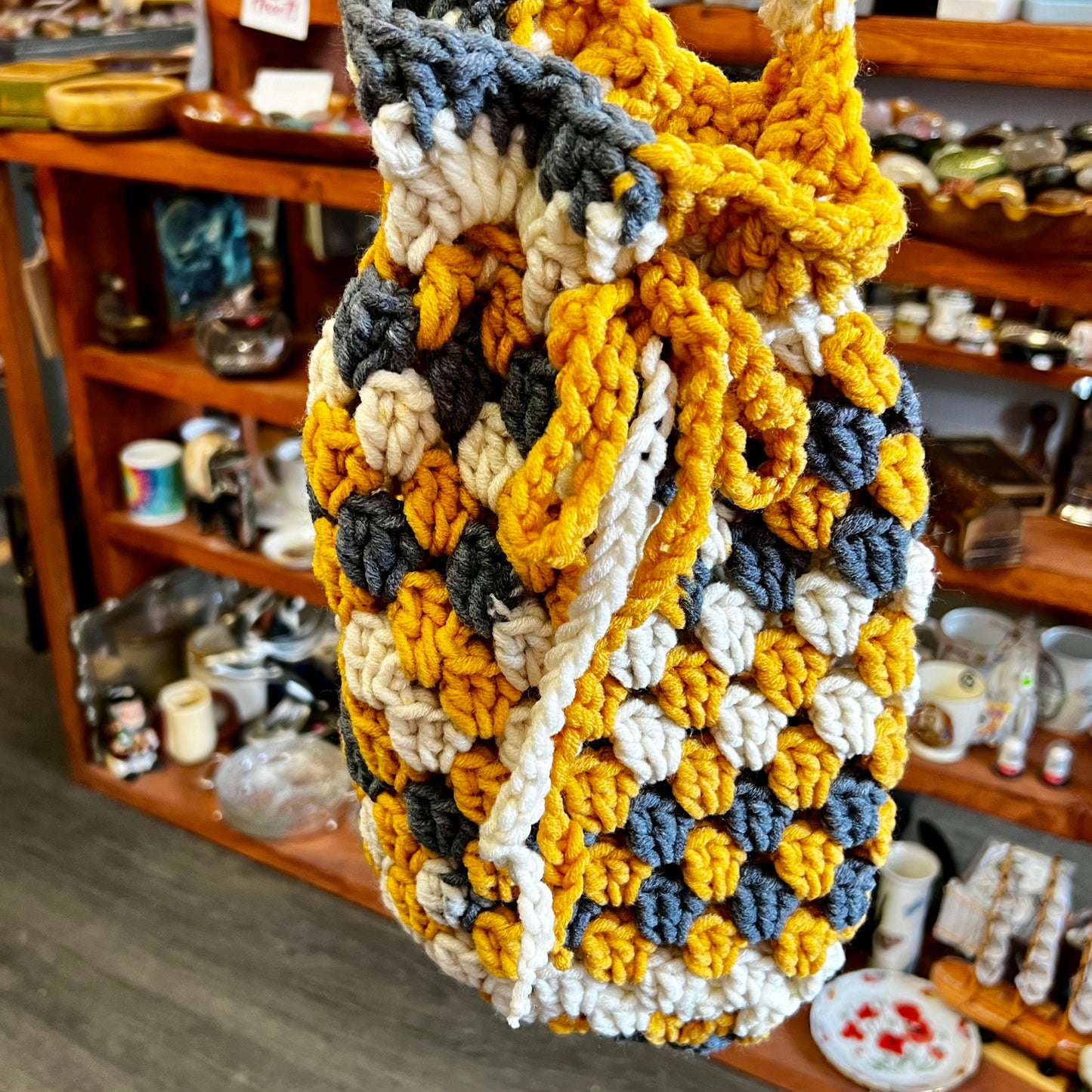 Crochet Dorothy Bag - Yellow/Grey/White