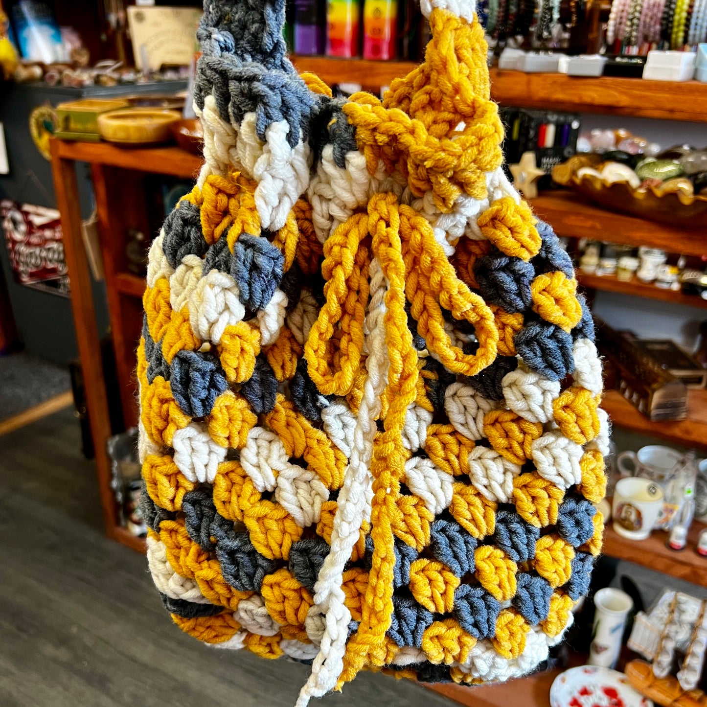 Crochet Dorothy Bag - Yellow/Grey/White