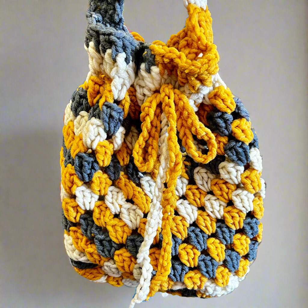 Crochet Dorothy Bag - Yellow/Grey/White