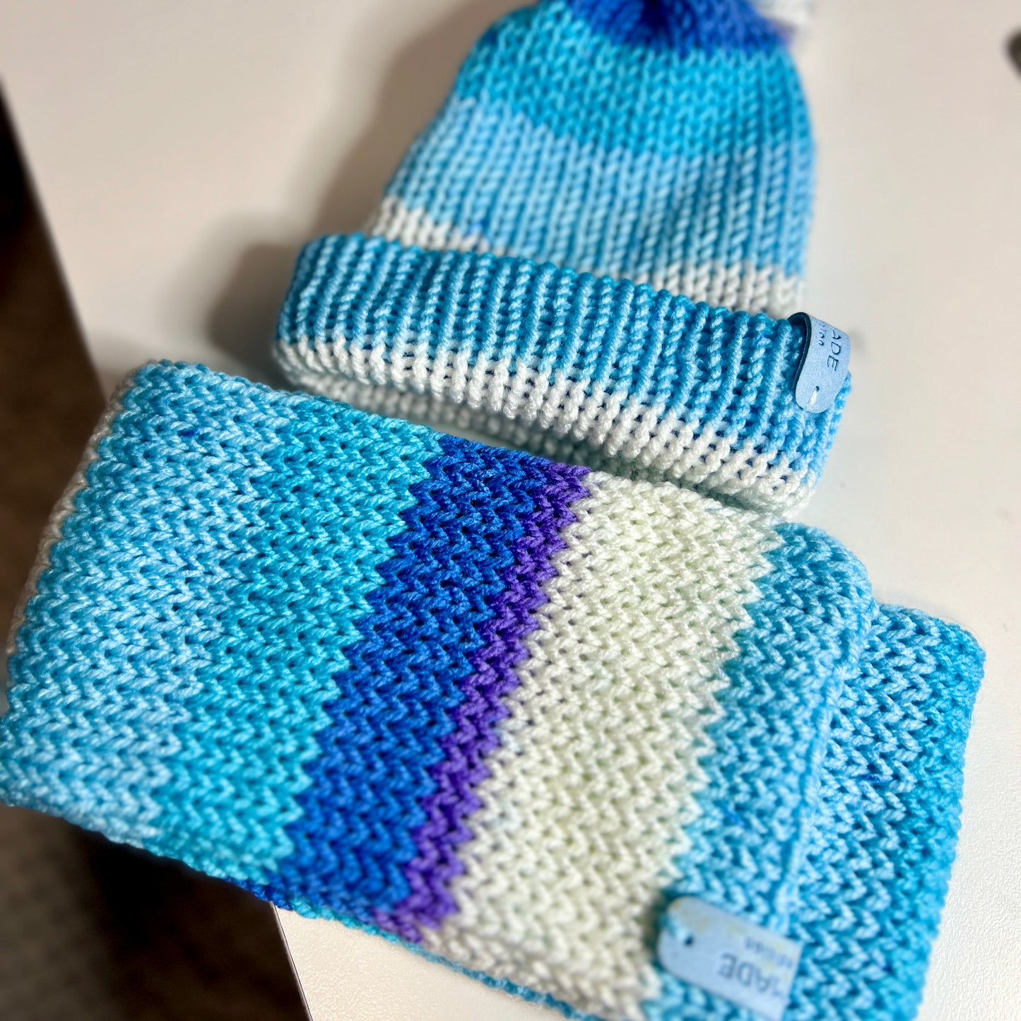Baby Blue Striped Hat & Scarf Gift Set (comes in a gift box)