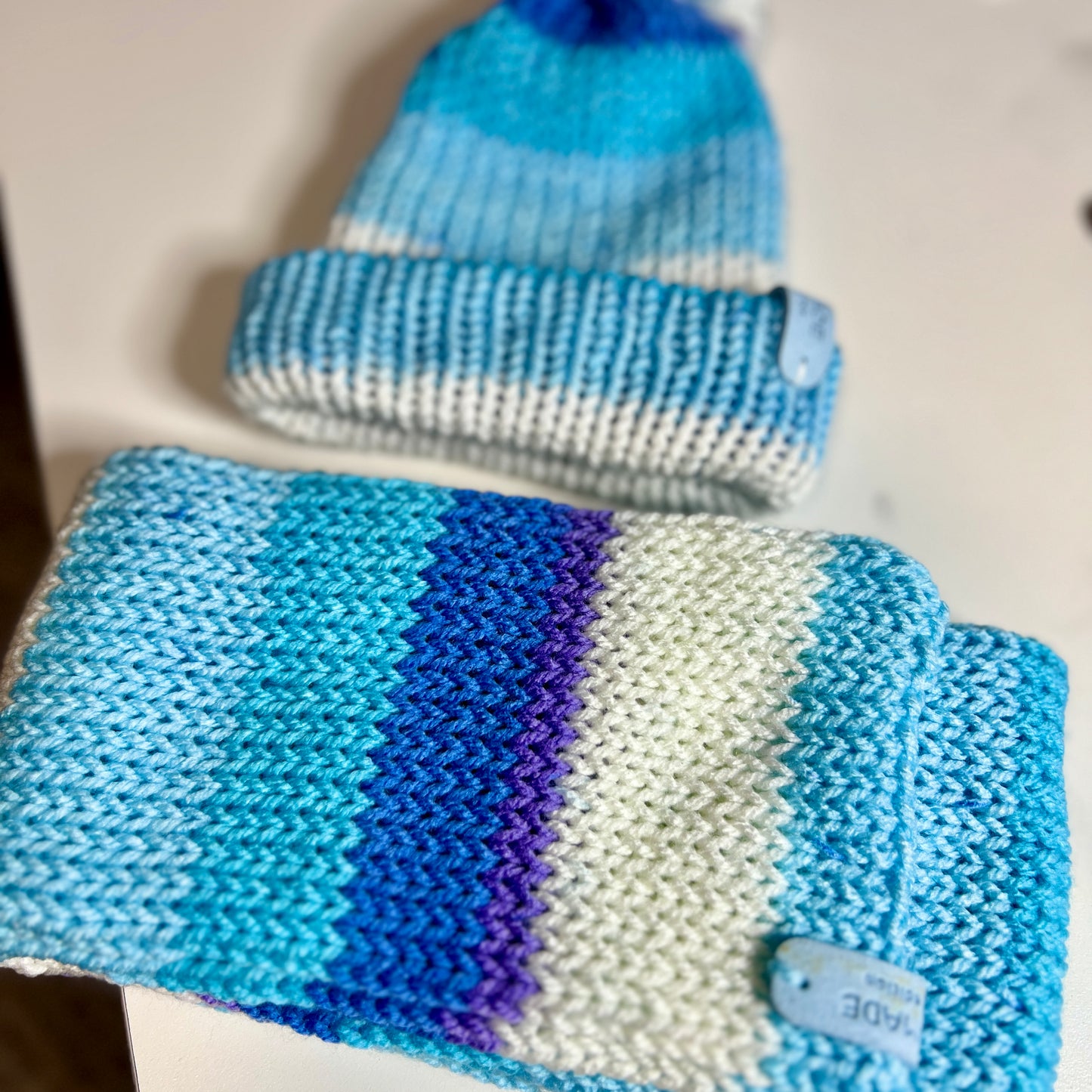 Baby Blue Striped Hat & Scarf Gift Set (comes in a gift box)