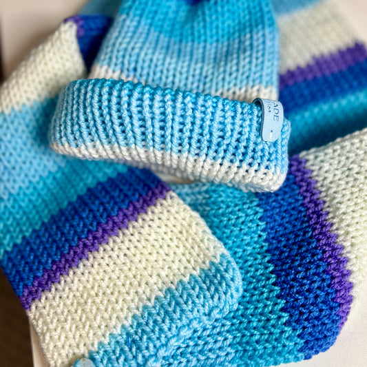 Baby Blue Striped Hat & Scarf Gift Set (comes in a gift box)