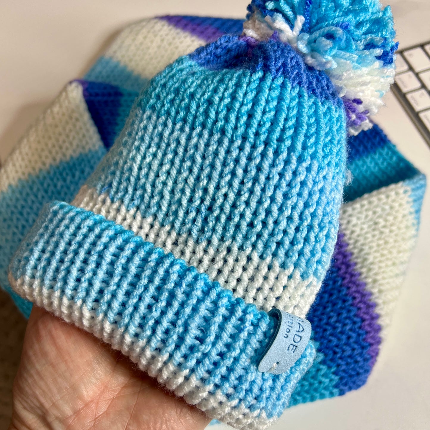 Baby Blue Striped Hat & Scarf Gift Set (comes in a gift box)