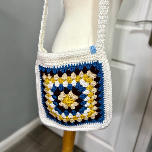 Crochet Granny Square Lined Shoulder Bag Large
