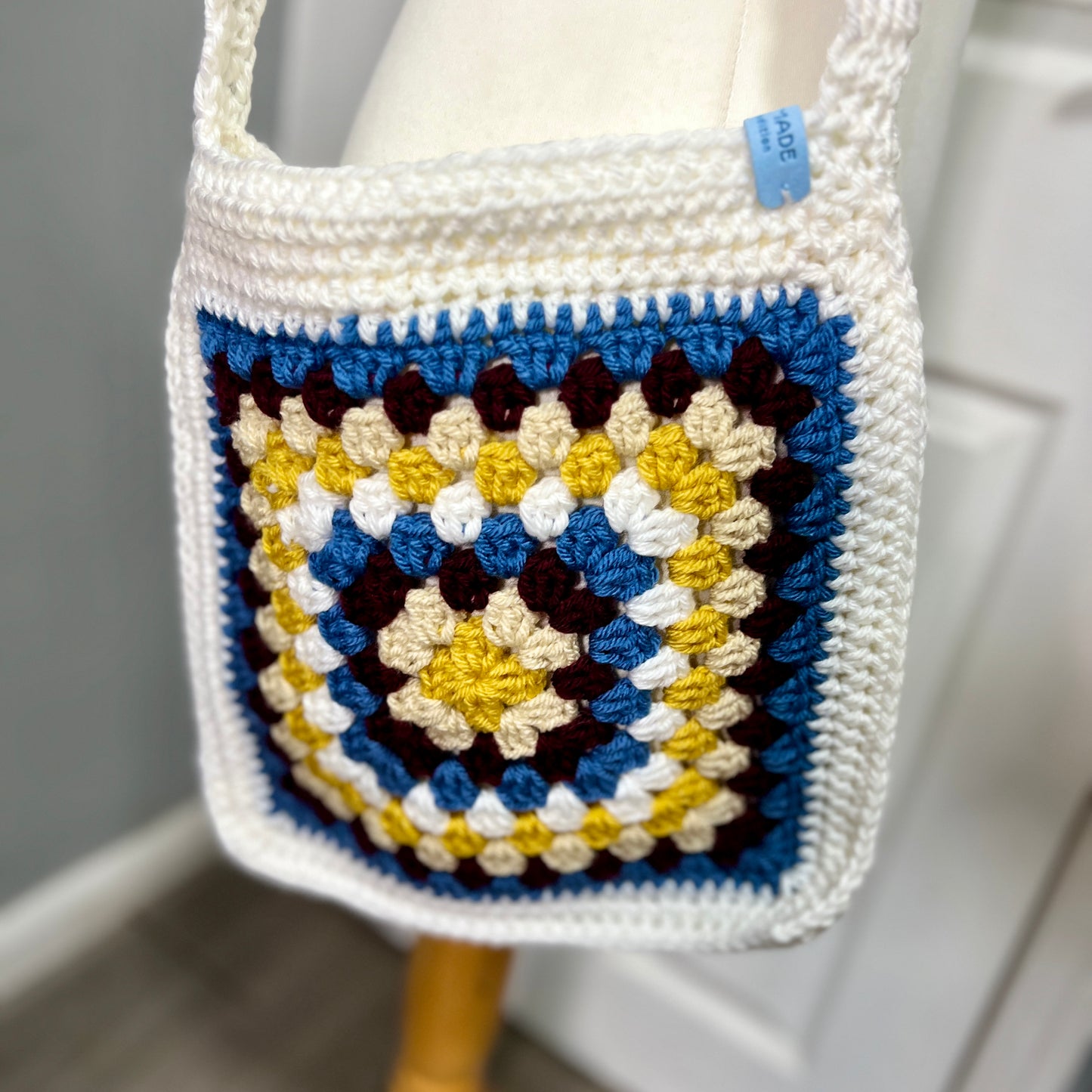 Crochet Granny Square Lined Shoulder Bag Large
