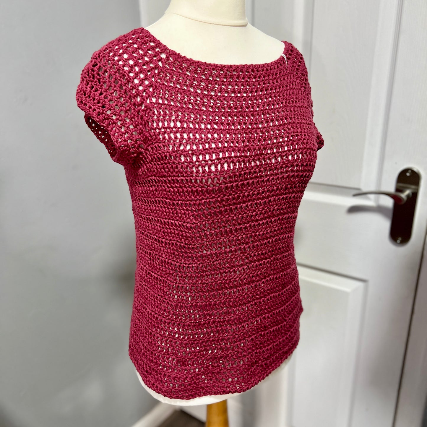 Cotton Crochet Short Sleeved Top 12-14 UK