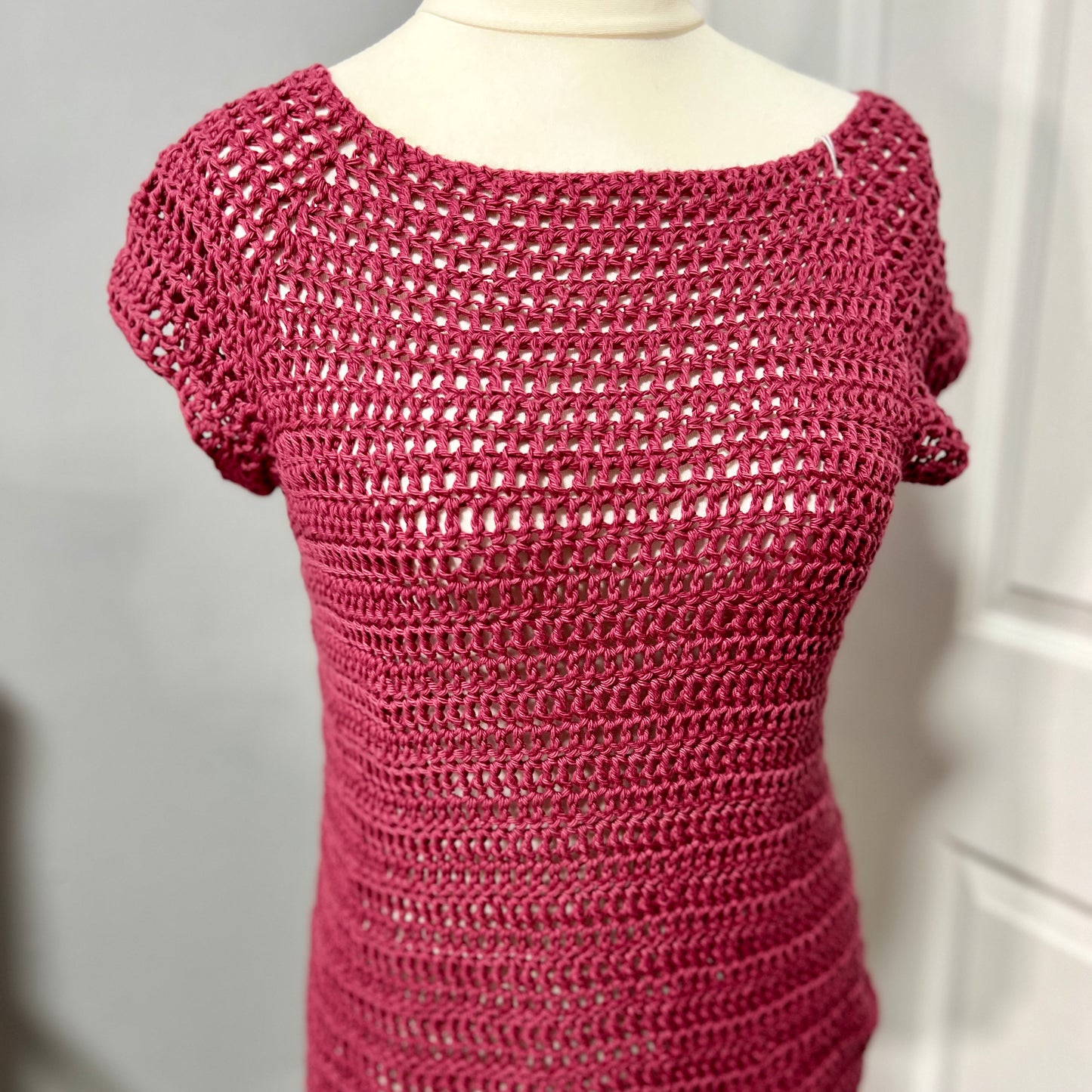 Cotton Crochet Short Sleeved Top 12-14 UK