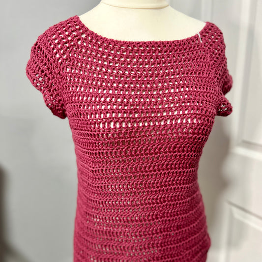 Cotton Crochet Short Sleeved Top 12-14 UK