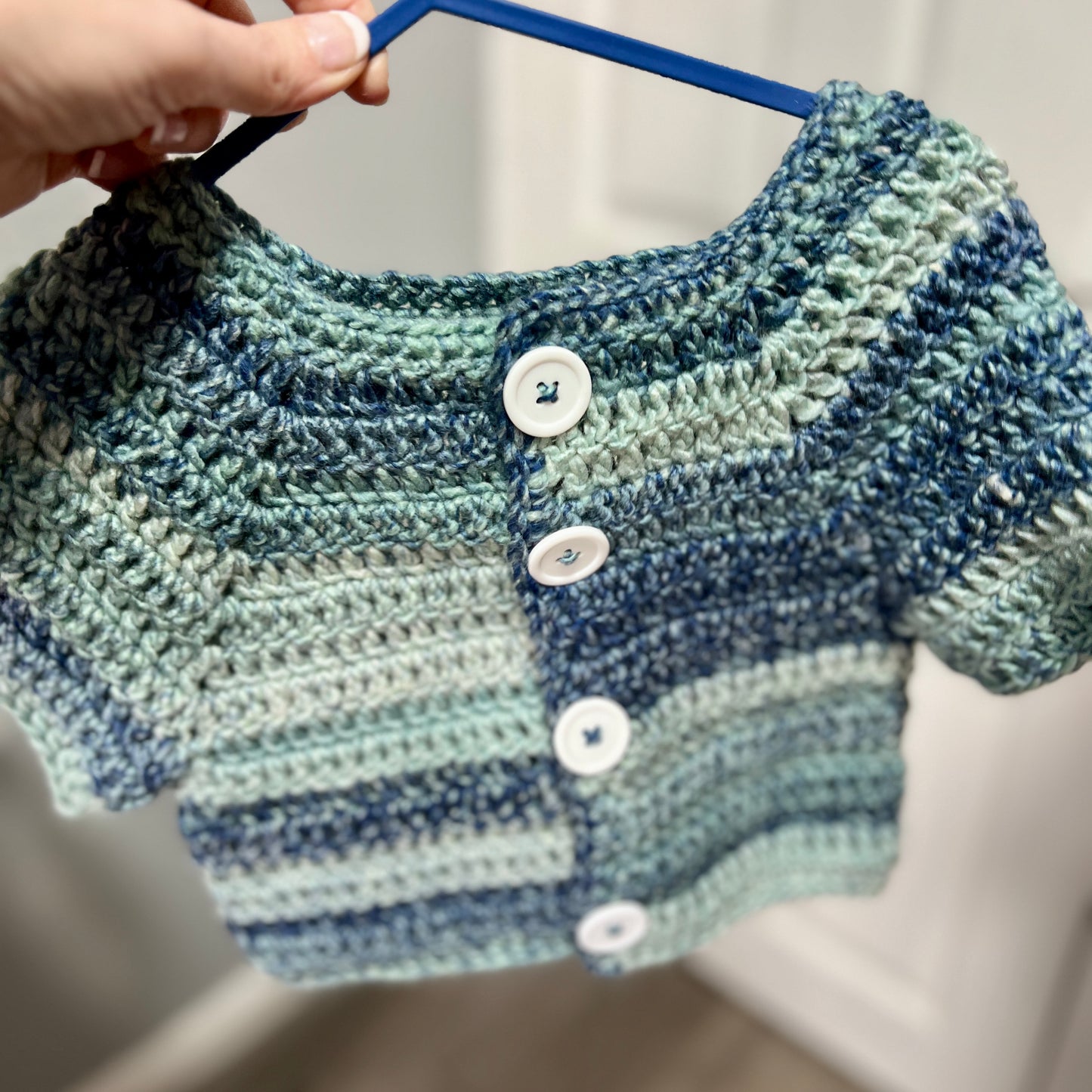 Blue Crochet Handmade Cardigan 1-2 Years Short Sleeves