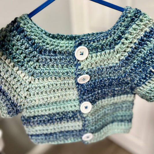 Blue Crochet Handmade Cardigan 1-2 Years Short Sleeves