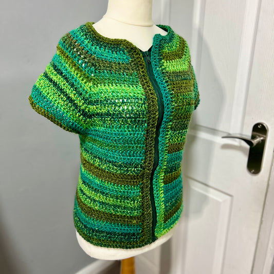 'Lagoon' Green Waistcoat 10-12 UK with Zip front