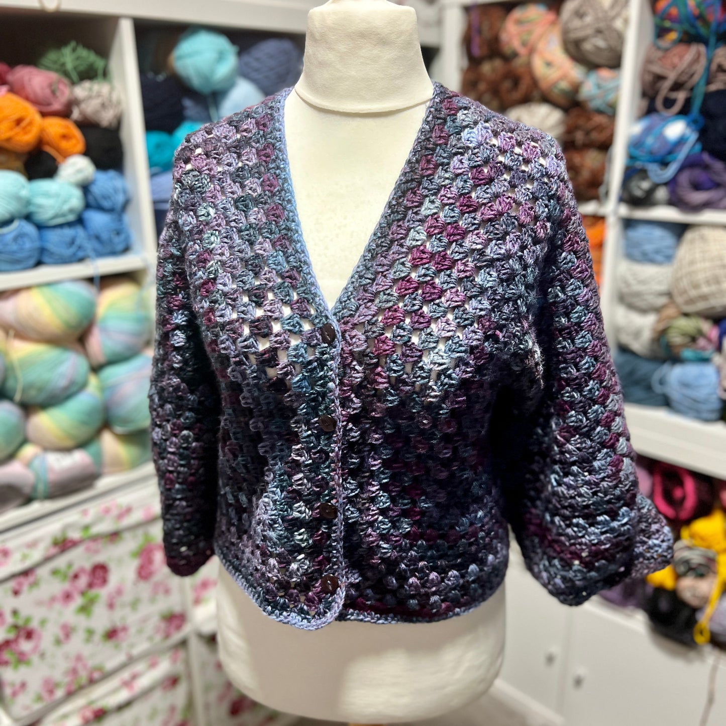 Hexagon Cardigan ‘Midnight Noir' 12-14 UK