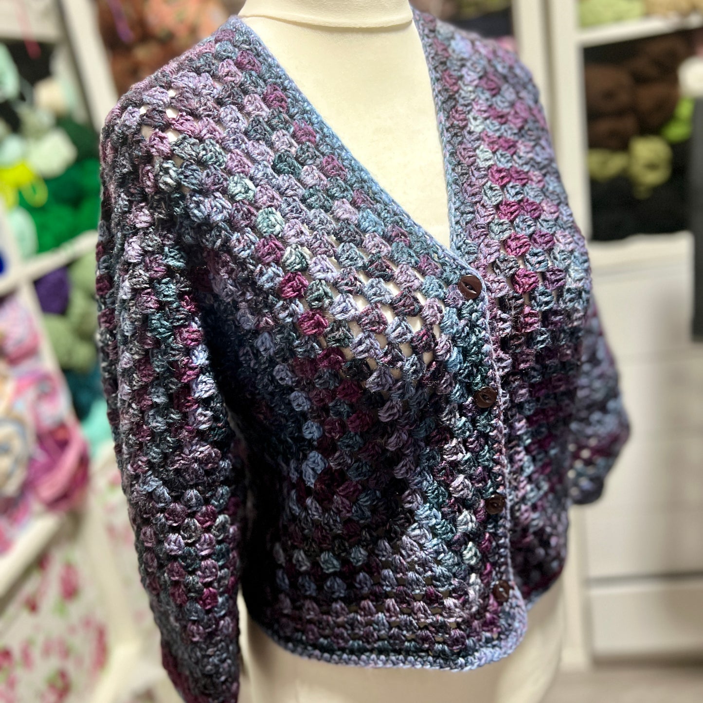 Hexagon Cardigan ‘Midnight Noir' 12-14 UK