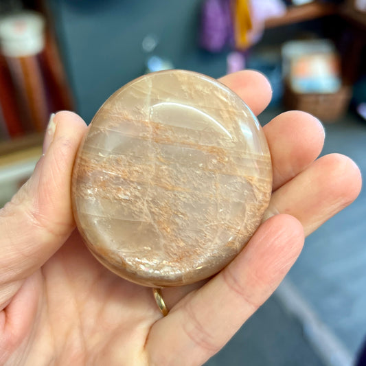 Peach Moonstone Palm Stone
