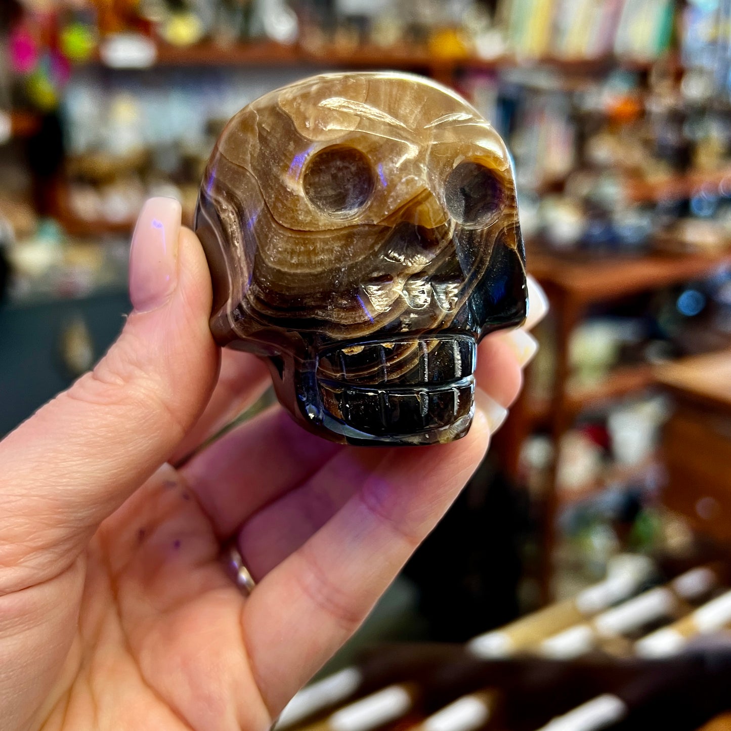 Chocolate Calcite Skull Carvings