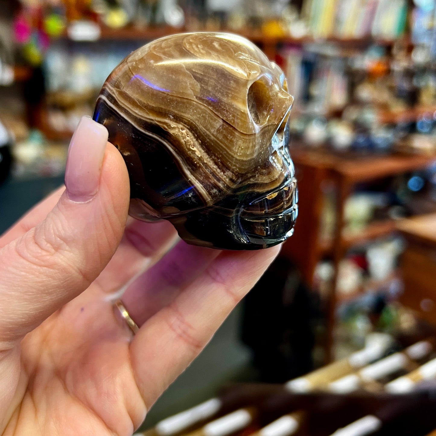 Chocolate Calcite Skull Carvings