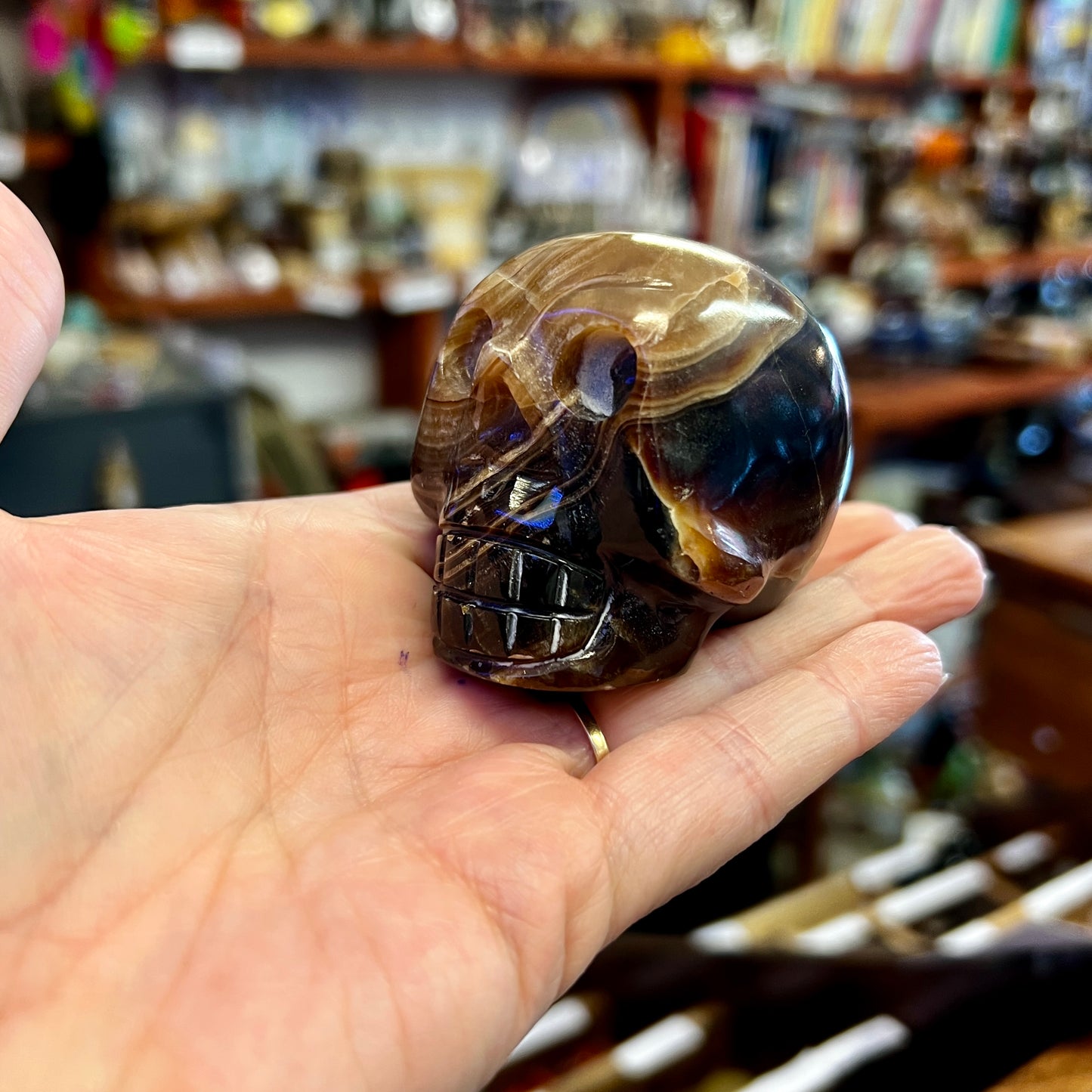 Chocolate Calcite Skull Carvings