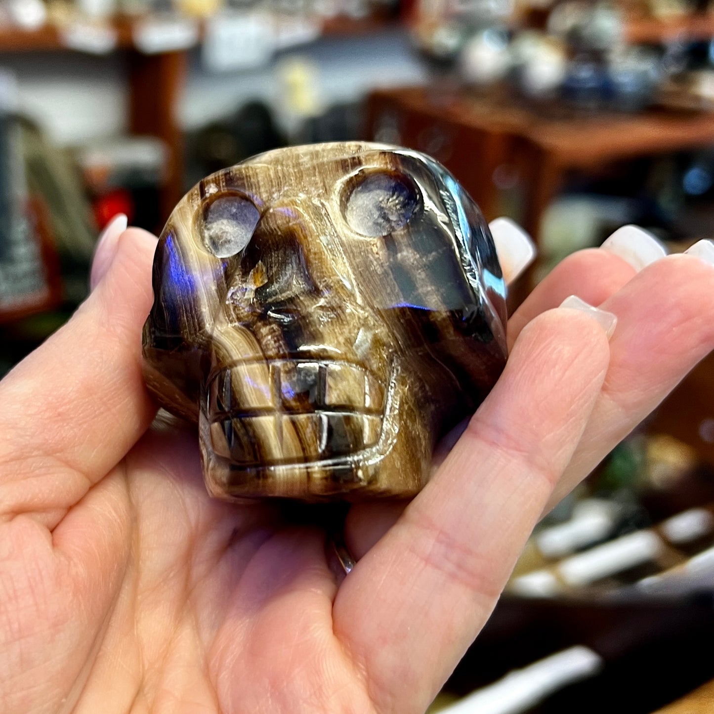 Chocolate Calcite Skull Carvings