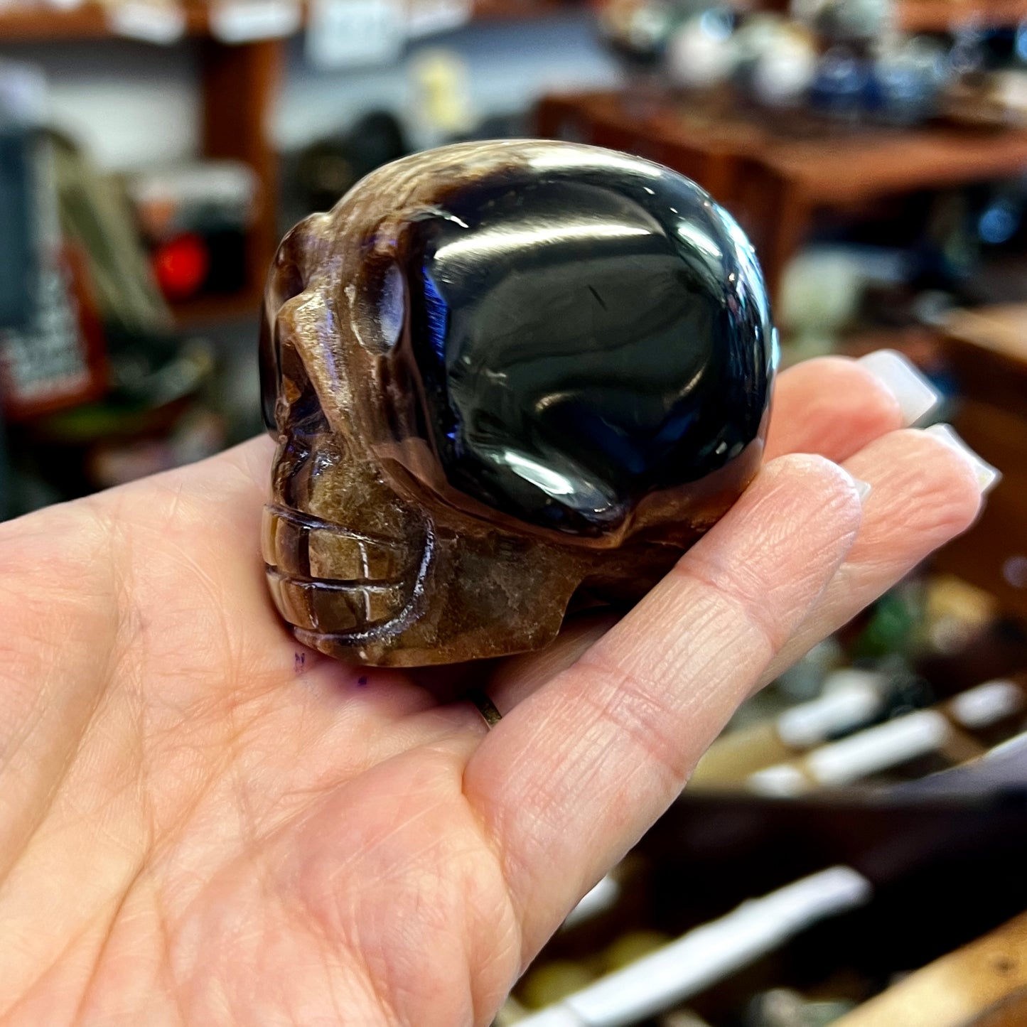 Chocolate Calcite Skull Carvings