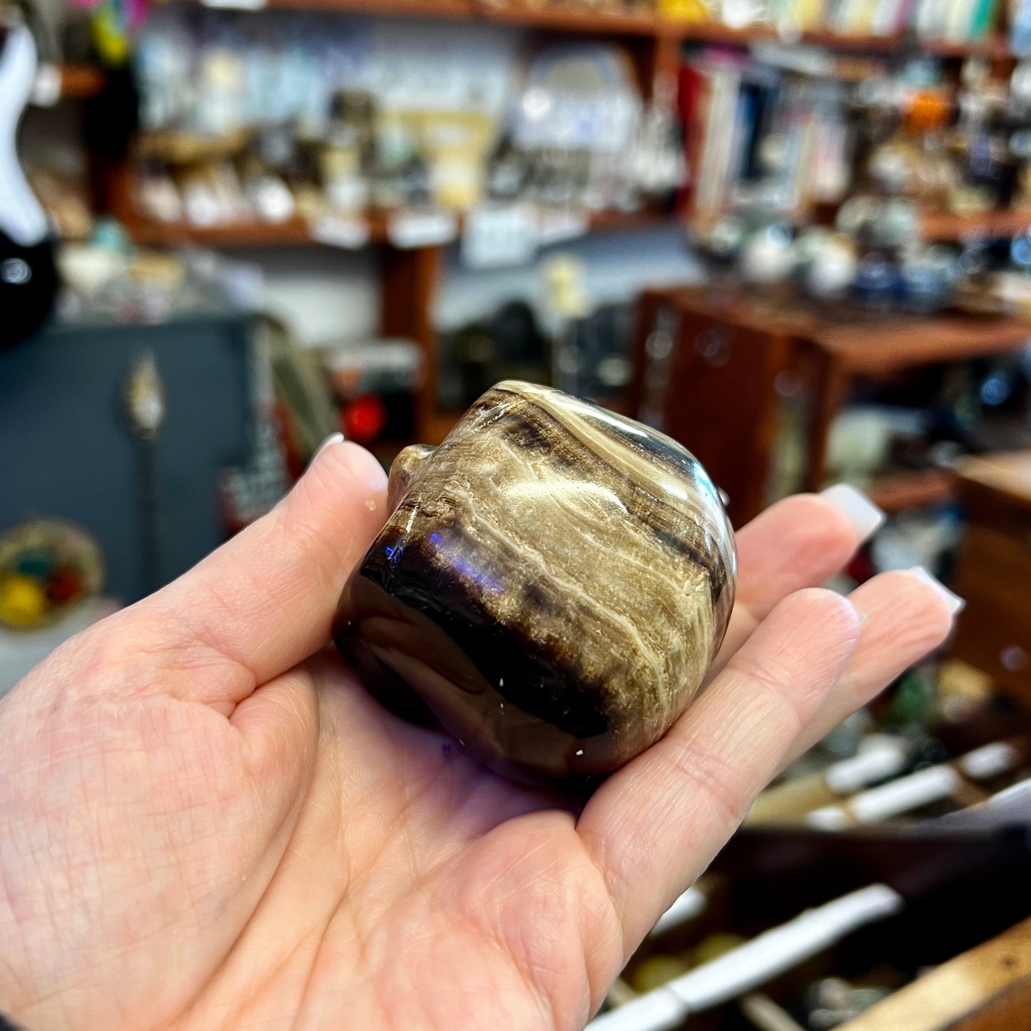 Chocolate Calcite Skull Carvings