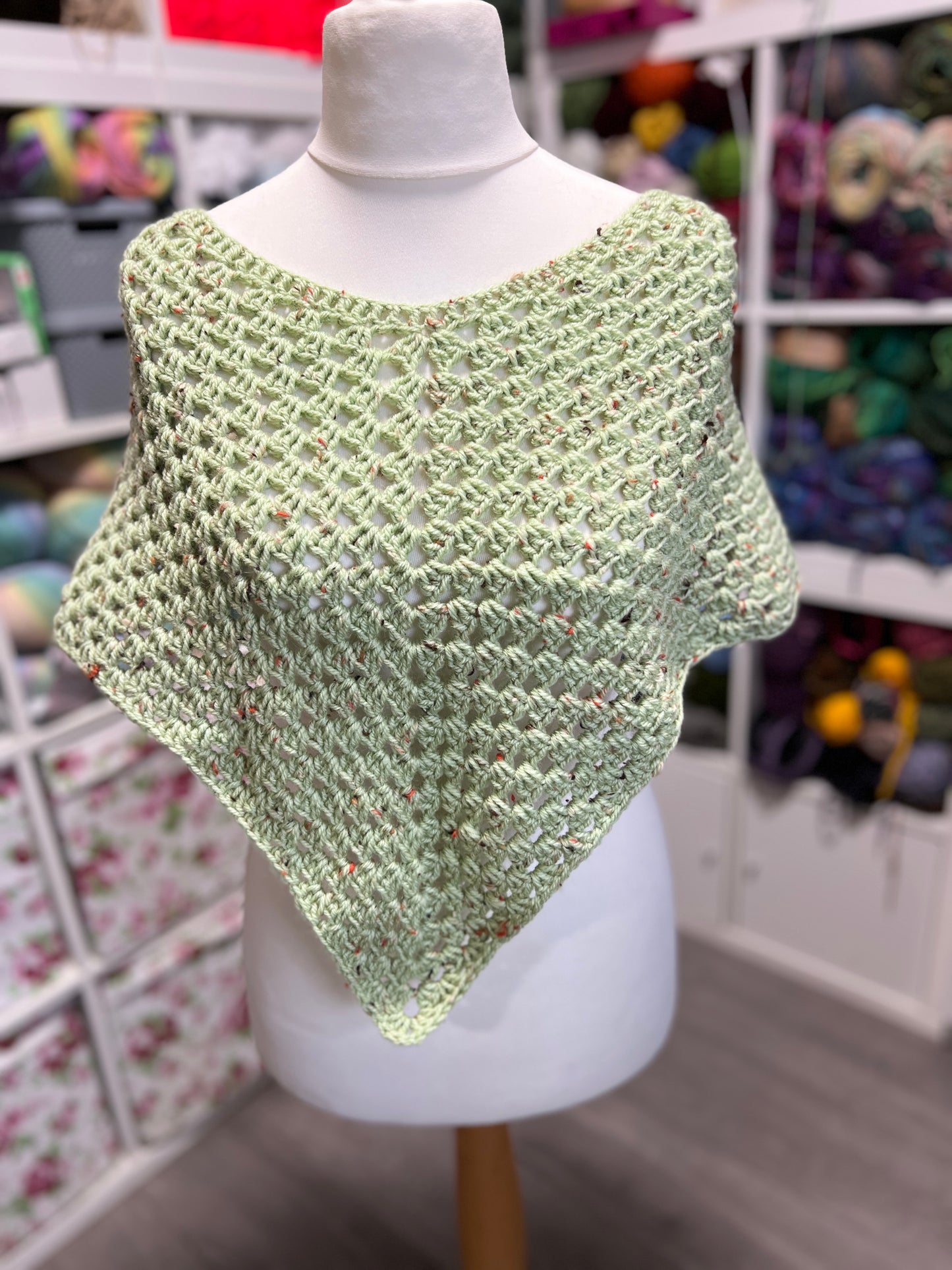 'Lily' Poncho - Medium - Tweed Green